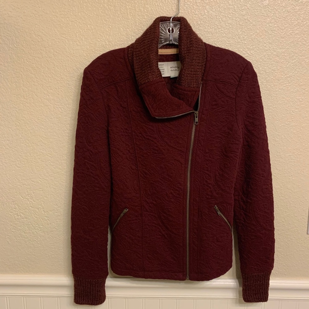 Anthropologie Saturday Sunday Red Quilted Zip Up Moto Jacket Size XS